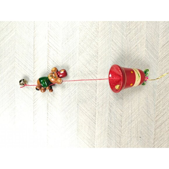 Vintage Hand Painted Russ Berrie Red Bell Ornament Teddy Bear Jingle Bell - Picture 6 of 6